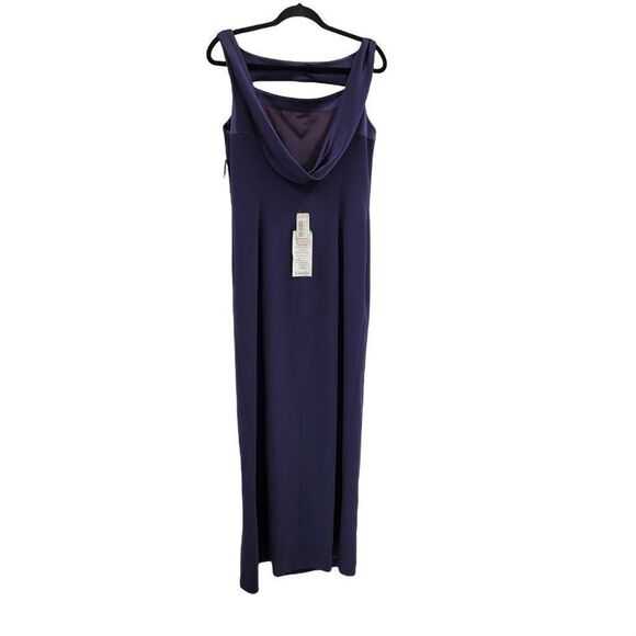 Tahari Formal Peekaboo Tease Cutout Draped Back High Side‎ Slit Gown Sz 12 - Picture 3 of 11